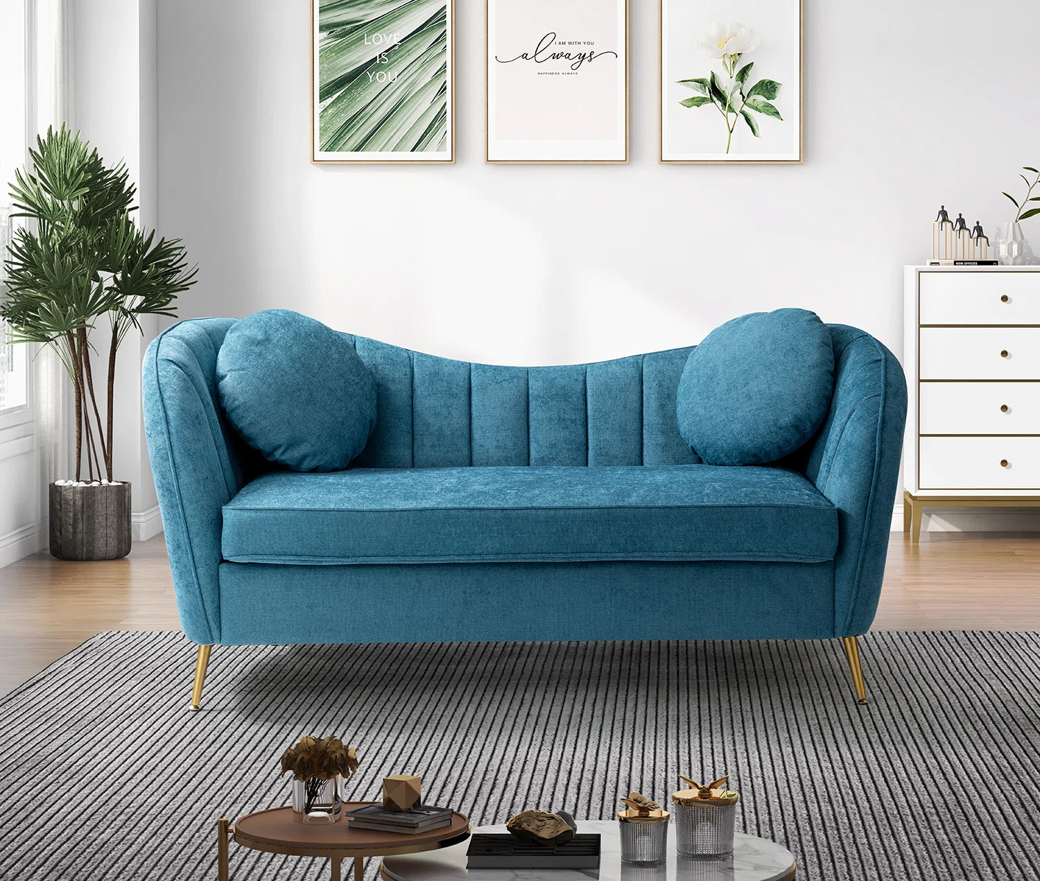 Sidewell Fabric 2 Seater Sofa In Sea Green Colour