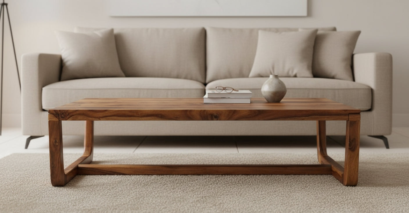 Sikri Rectangular Solid Wood Coffee Table In Teak Finish