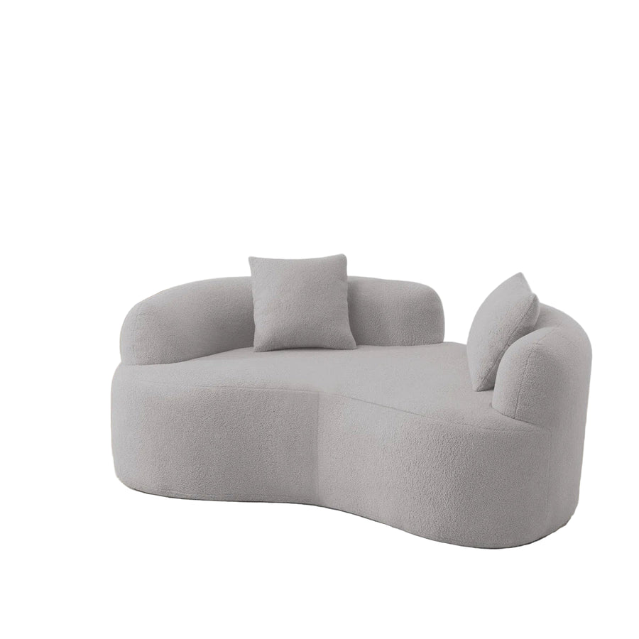 Sira Boucle Fabric 2 Seater Curved Sofa In Fog Grey Colour - Febonic Living
