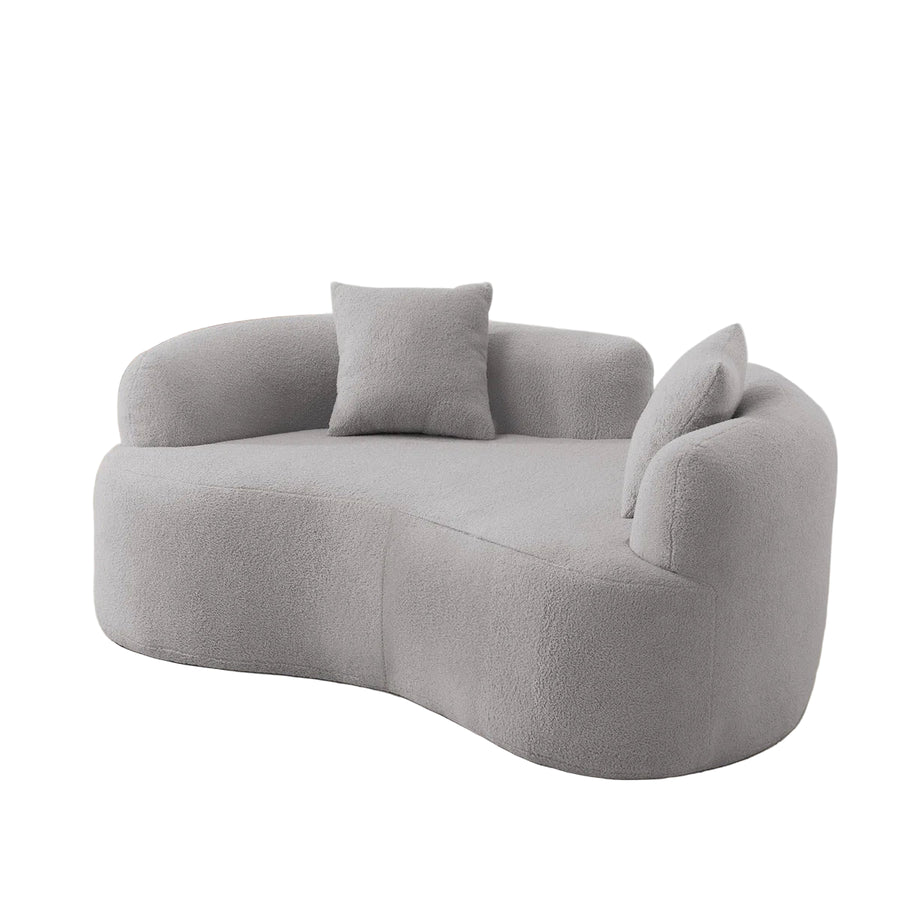Sira Boucle Fabric 2 Seater Curved Sofa In Fog Grey Colour - Febonic Living