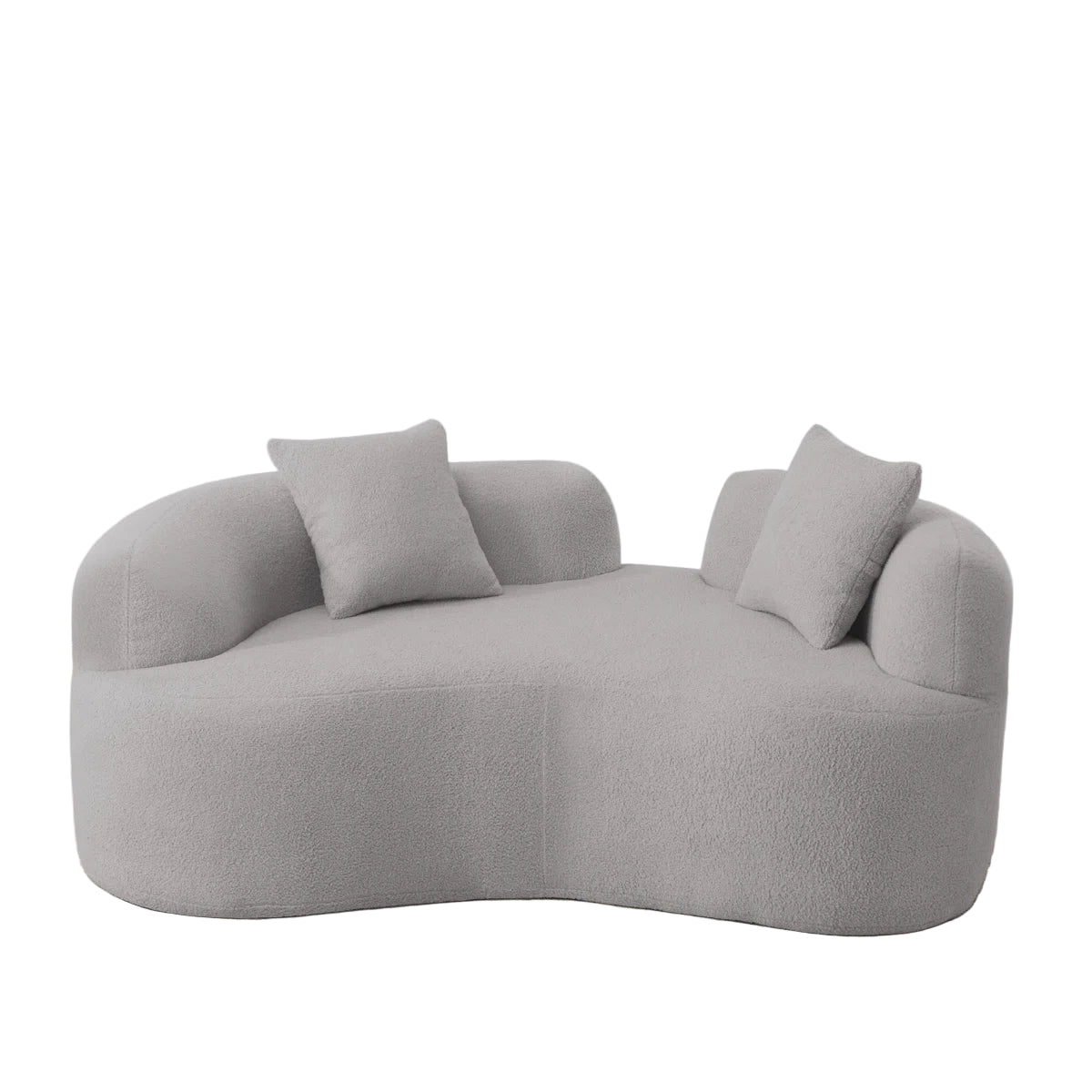 Sira Boucle Fabric 2 Seater Curved Sofa In Fog Grey Colour