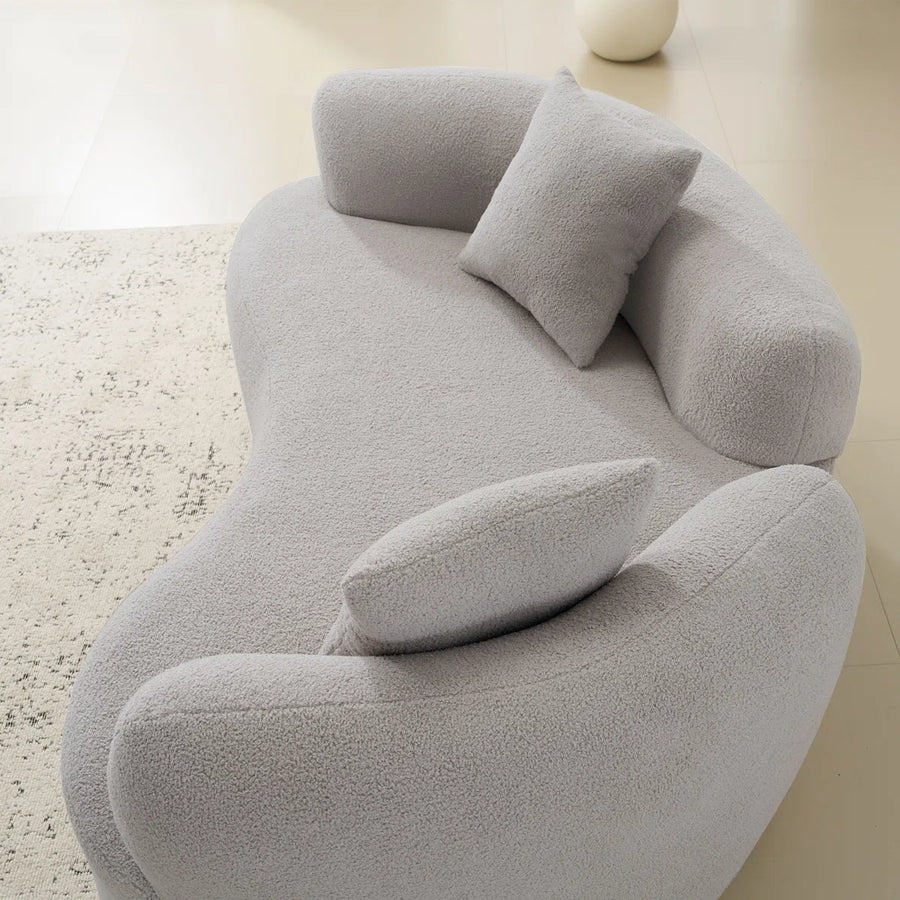 Sira Boucle Fabric 2 Seater Curved Sofa In Fog Grey Colour - Febonic Living