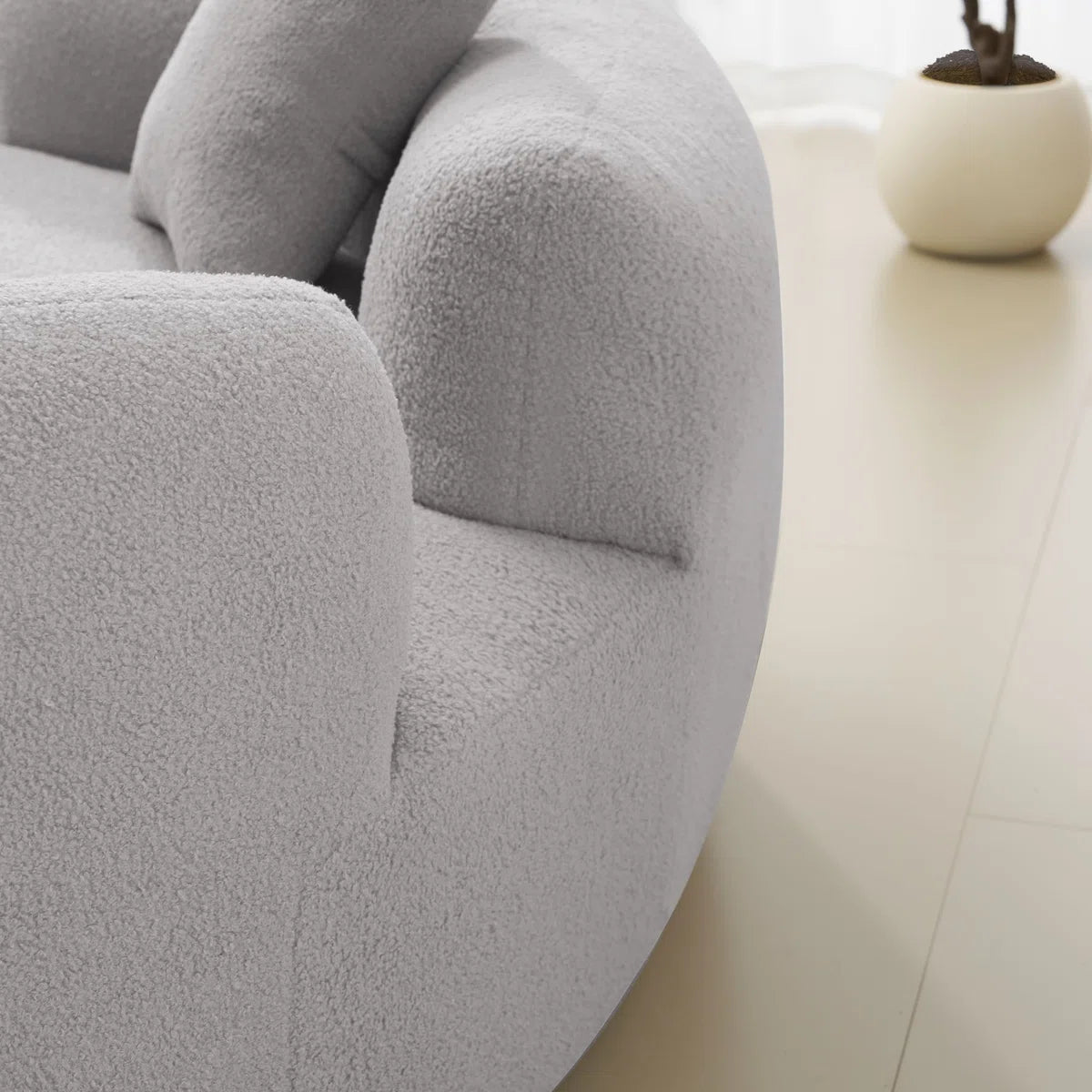 Sira Boucle Fabric 2 Seater Curved Sofa In Fog Grey Colour