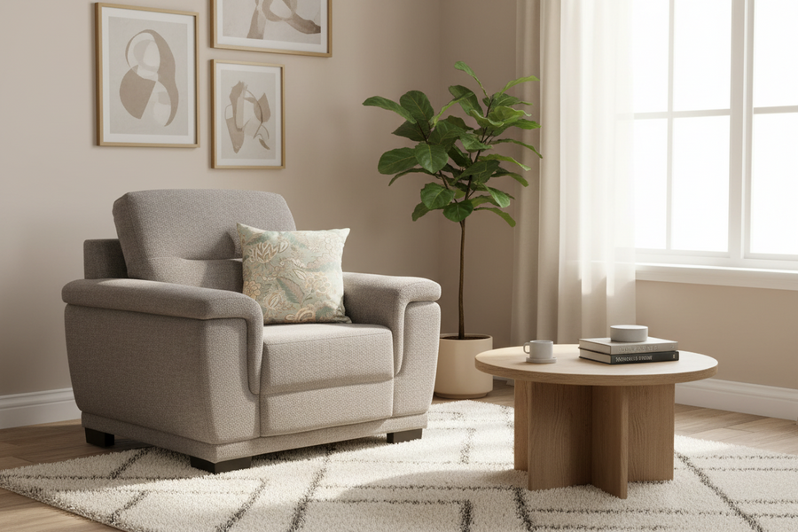 Siro Fabric 1 Seater Sofa In Ash Grey Colour - Febonic Living