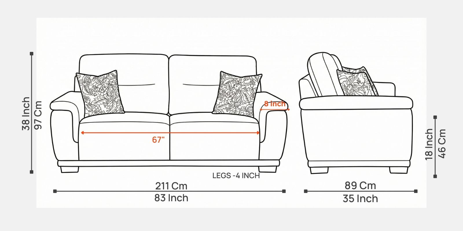 Siro Fabric 3 Seater Sofa In Ash Grey Colour