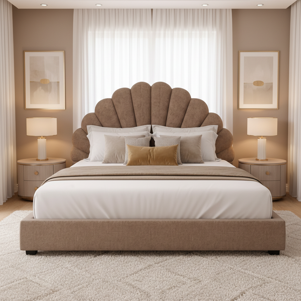 Stella King Size Bed -Cream Beige | Hydraulic Storage