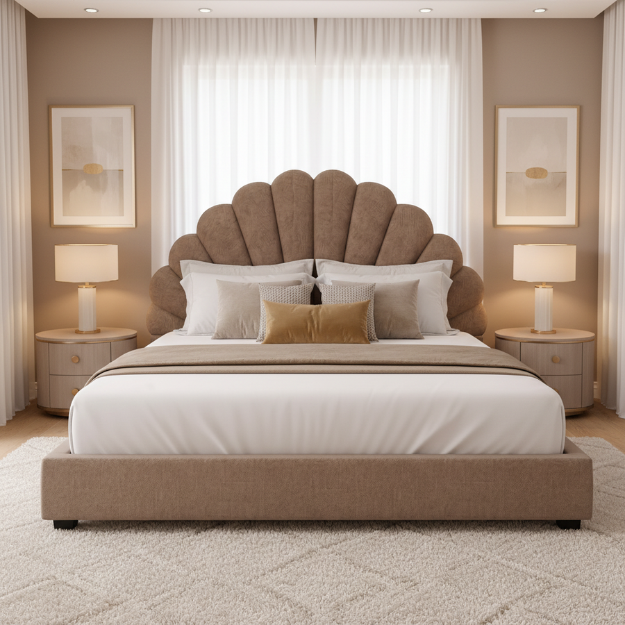 Stella King Size Bed -Cream Beige | Hydraulic Storage