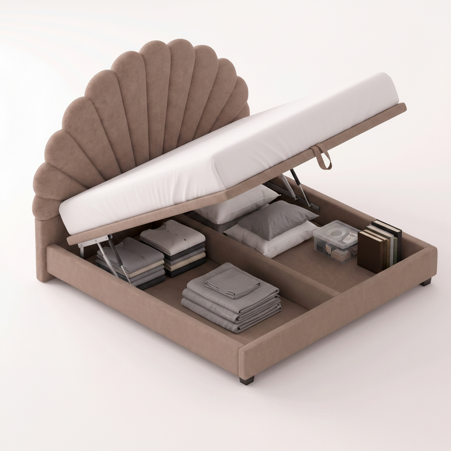 Stella King Size Bed -Cream Beige | Hydraulic Storage