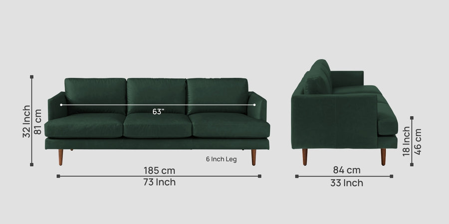Sterio Leatherette 3 Seater Sofa In Basil Green Dimension- Febonic Living