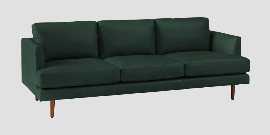 Sterio Leatherette 3 Seater Sofa In Basil Green Front View - Febonic Living