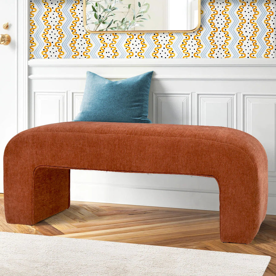 Steven Fabric Bench In Light Orange Colour - Febonic Living