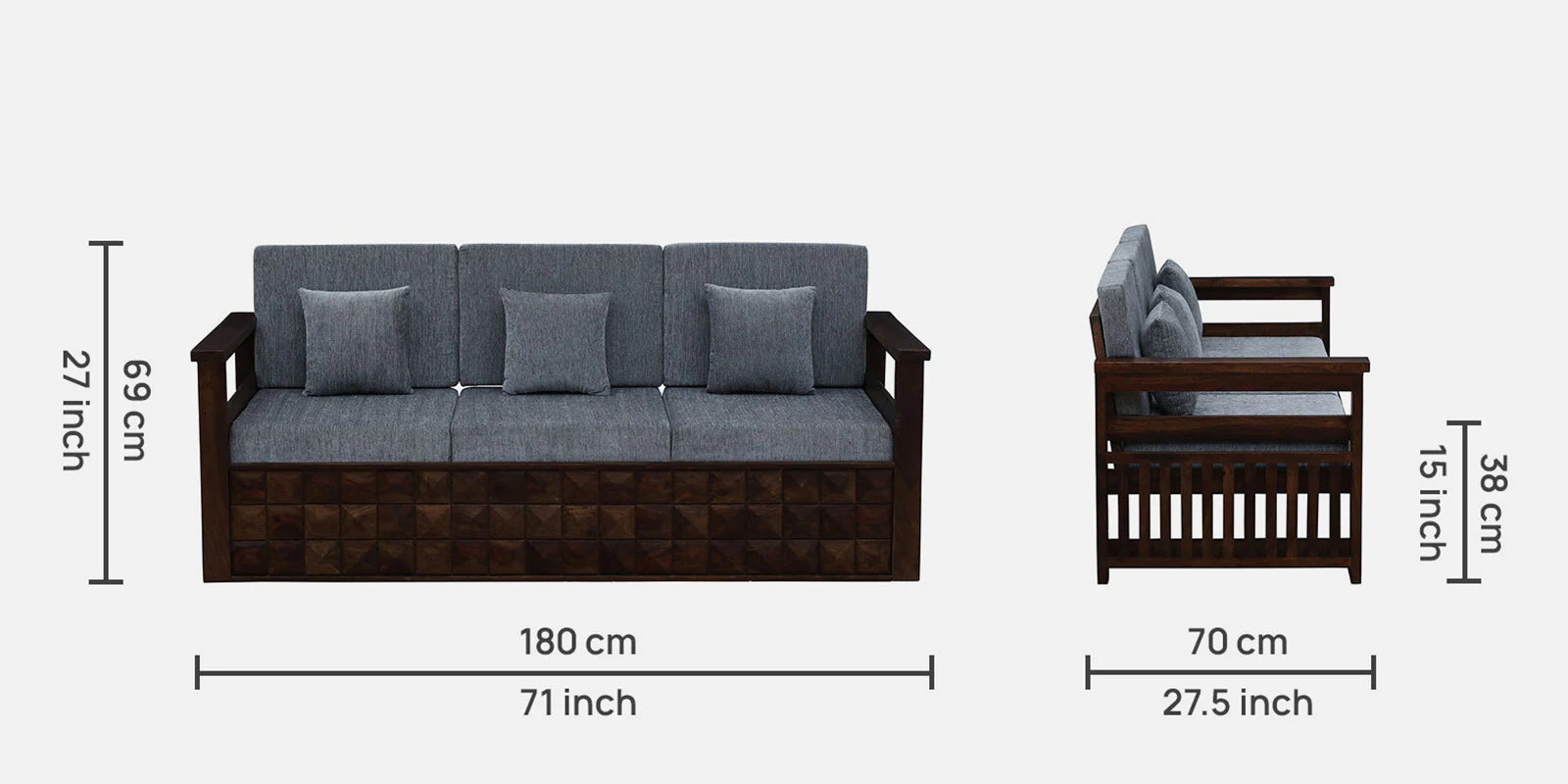 Belmani Sheesham Wood 3 Seater Sofa In Provincial Teak Finish - Febonic Living