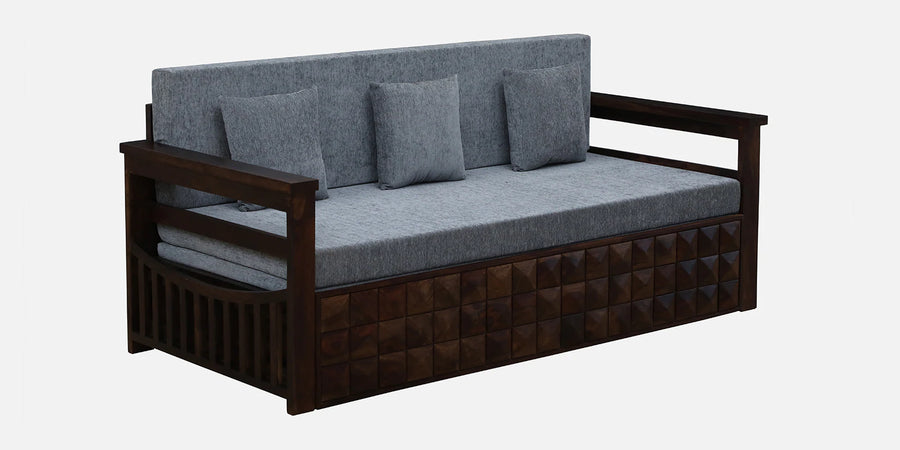 Belmani Sheesham Wood Pull Out 3 Seater Sofa Cum Bed In Provincial Teak & With Cushions - Febonic Living