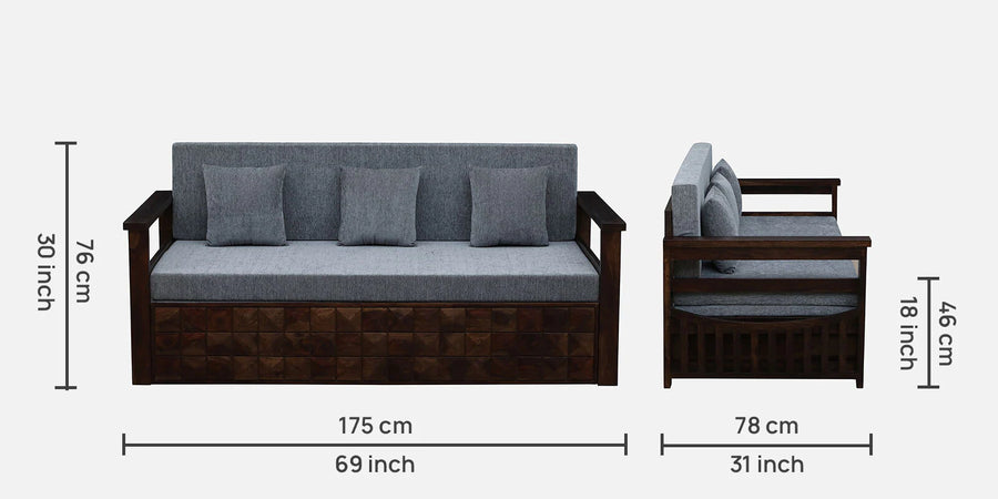 Belmani Sheesham Wood Pull Out 3 Seater Sofa Cum Bed In Provincial Teak & With Cushions - Febonic Living