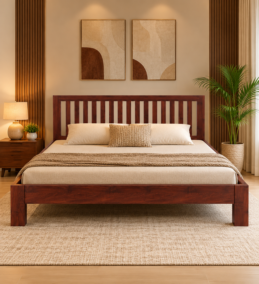 Sukka Sheesham Wood King Size Bed In Honey Oak Finish