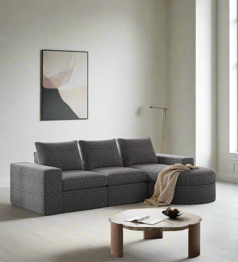 Syren Fabric LHS Sectional Sofa (2+Lounger) In Nimbus Grey Colour