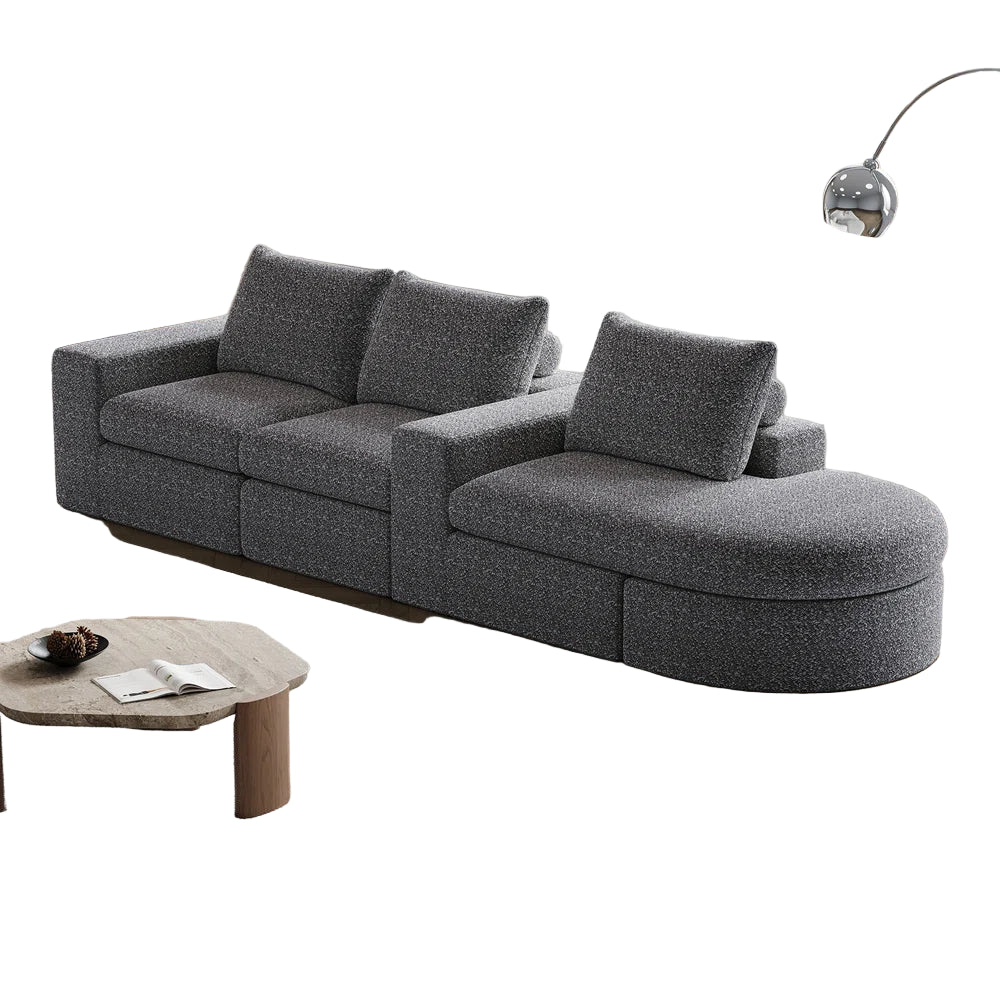 Syren Fabric LHS Sectional Sofa (2+Lounger) In Nimbus Grey Colour