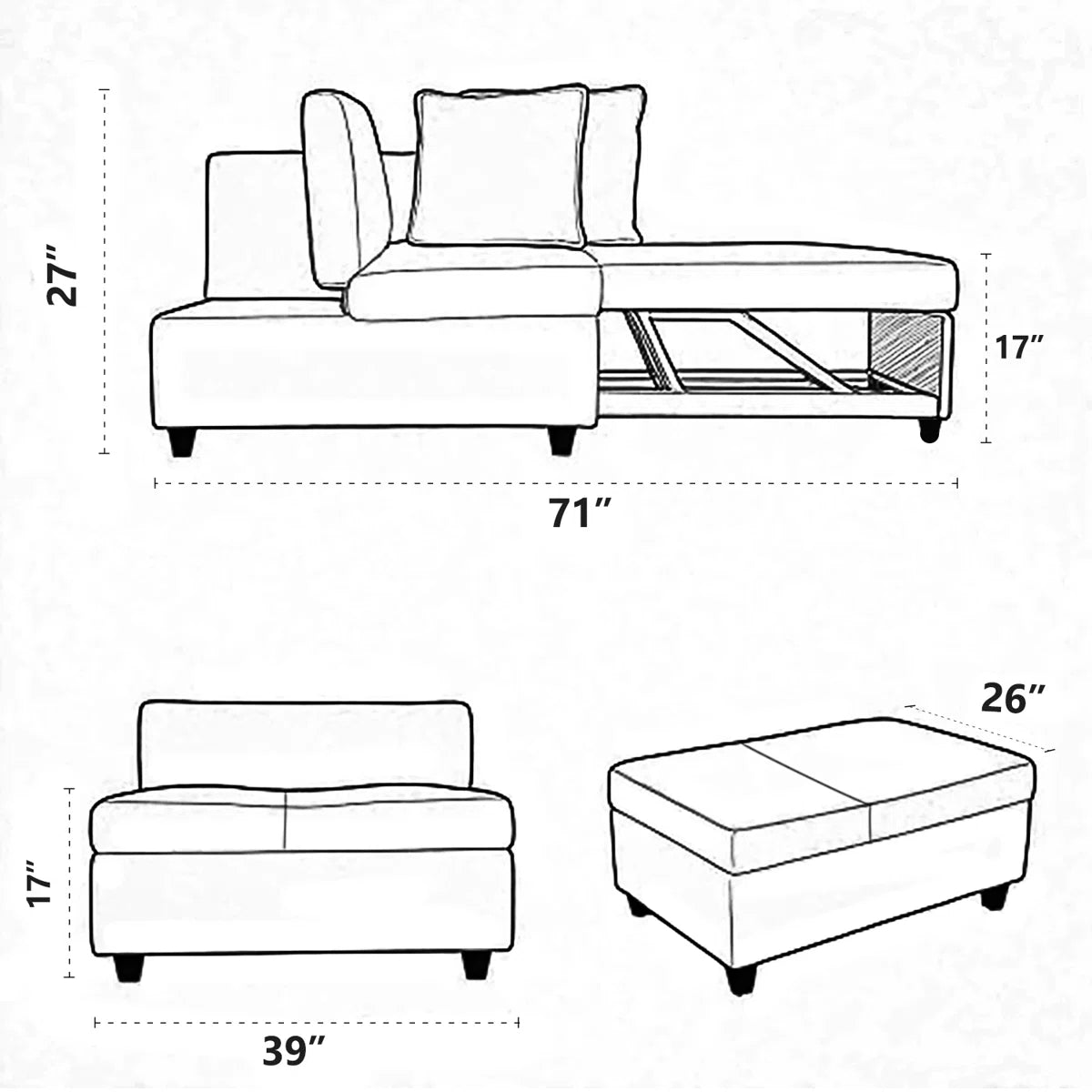 Tenso Fabric 2 Seater Pull Out Sofa Cum Bed In Charcoal Grey Colour