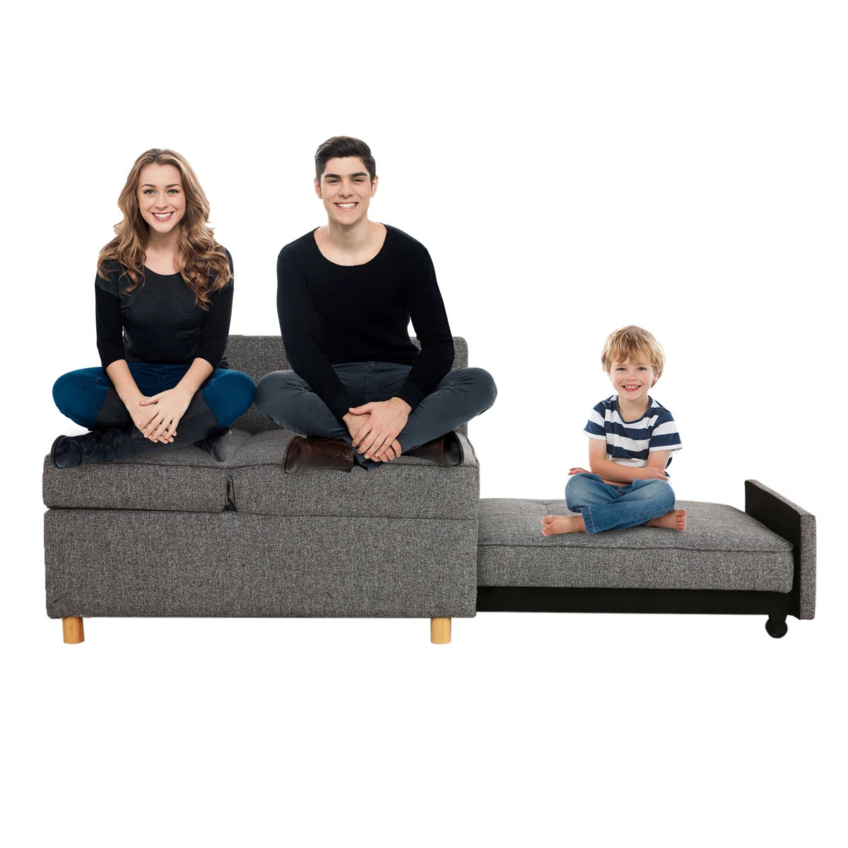 Tenso Fabric 2 Seater Pull Out Sofa Cum Bed In Charcoal Grey Colour