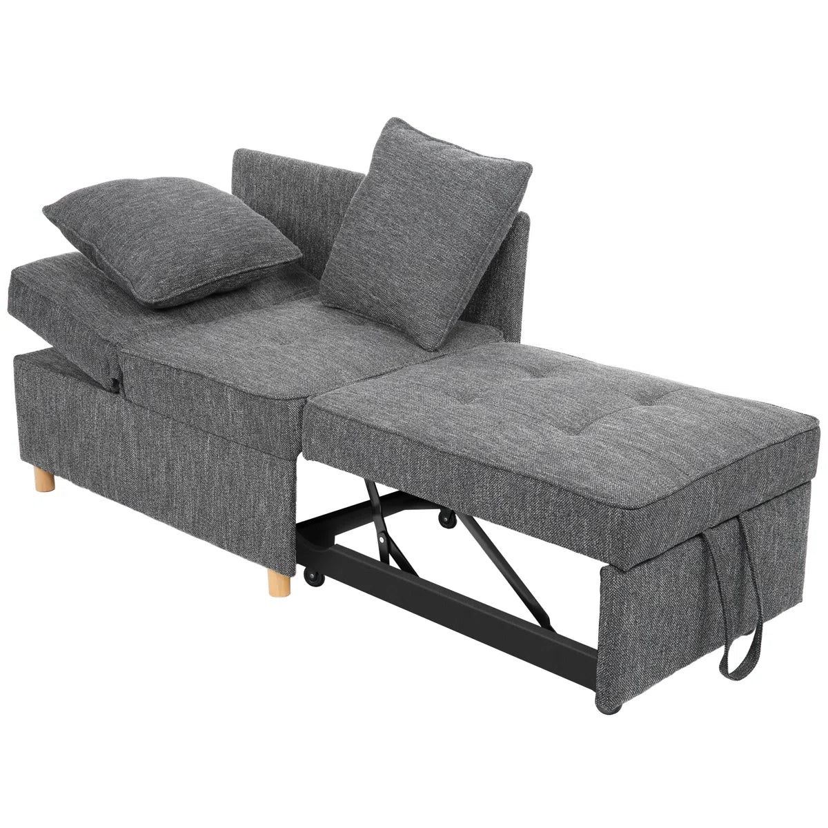 Tenso Fabric 2 Seater Pull Out Sofa Cum Bed In Charcoal Grey Colour