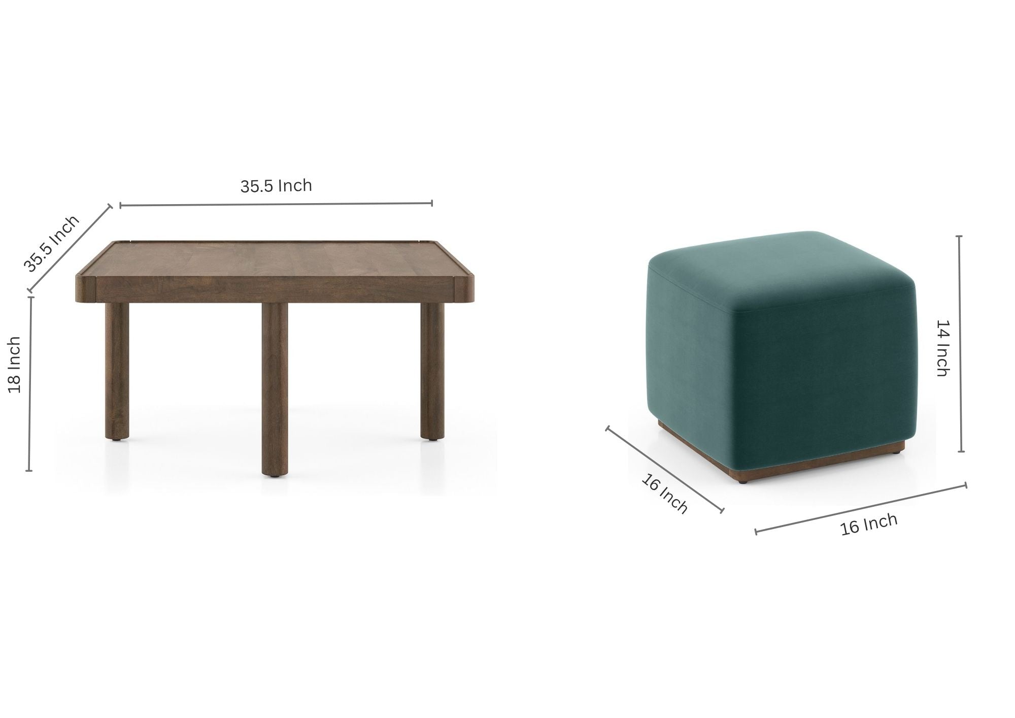 Tera Coffee Table Set In Natural Finish With Multi Cushioned Stools