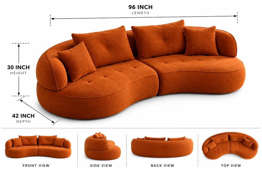 Navel  3 Seater Curved Velvet Sofa - Turmeric Orange