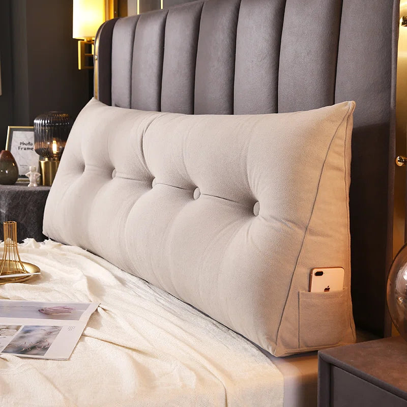 Fengu Velvet Large Headboard Wegde Pillows in Camel Beige Colour - Febonic Living