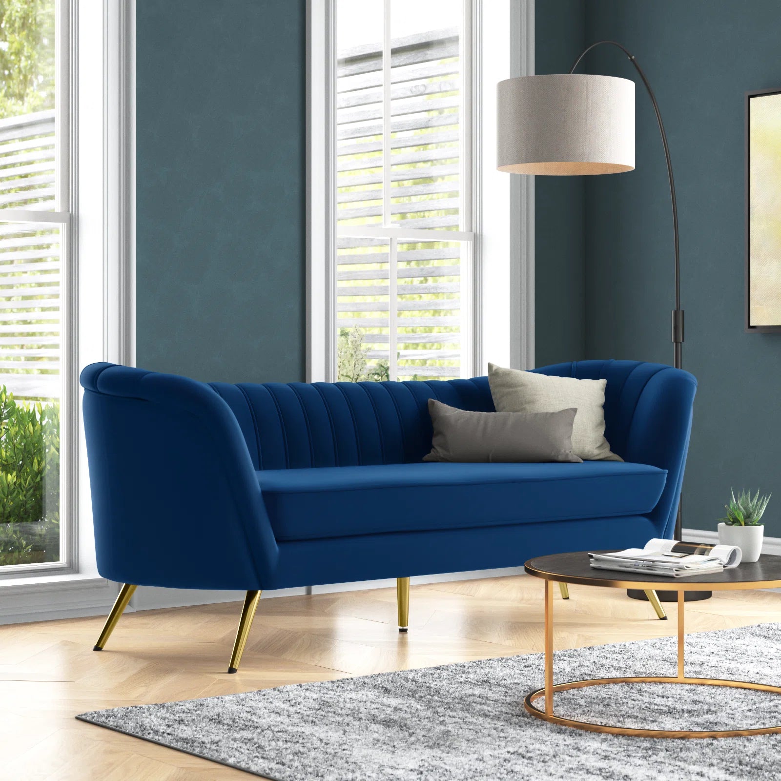 Tiber Velvet 3 Seater Sofa In Imperial Blue Colour