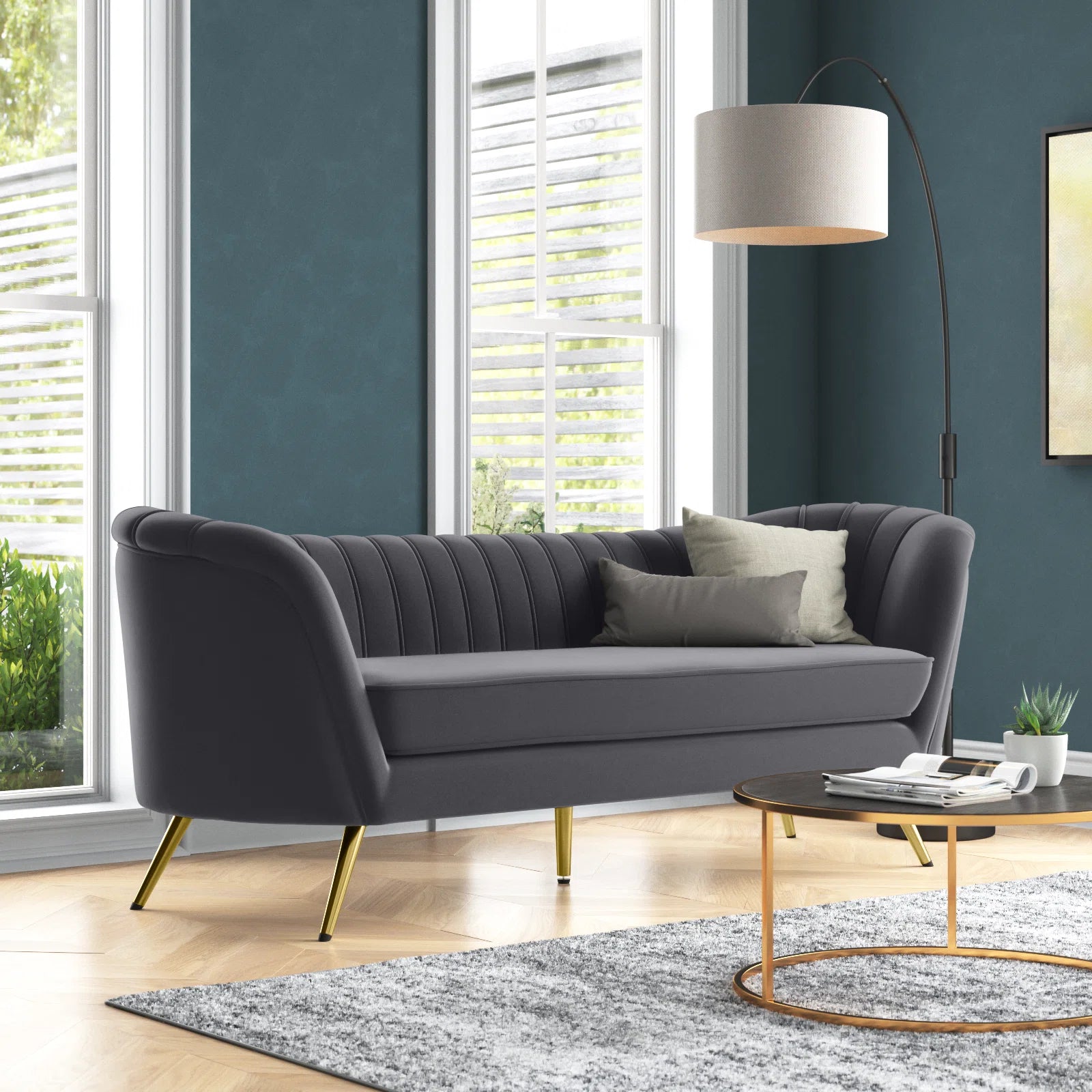 Tiber Velvet 3 Seater Sofa In Davy Grey Colour