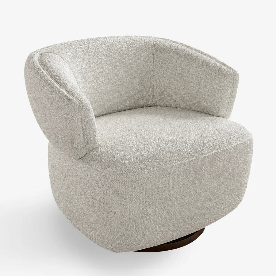 Tivila Boucle Fabric Swivel Chair In Shell White Colour - Febonic Living