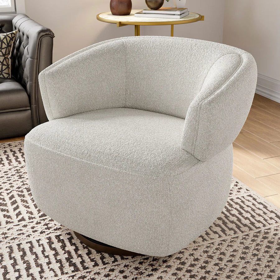 Tivila Boucle Fabric Swivel Chair In Shell White Colour - Febonic Living
