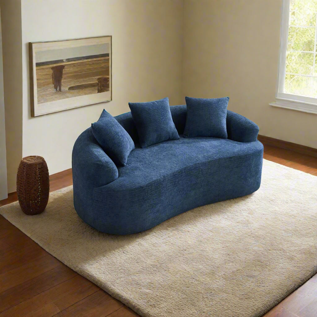 Tormel Boucle Fabric 3 Seater Curved Sofa In Classic Blue Colour