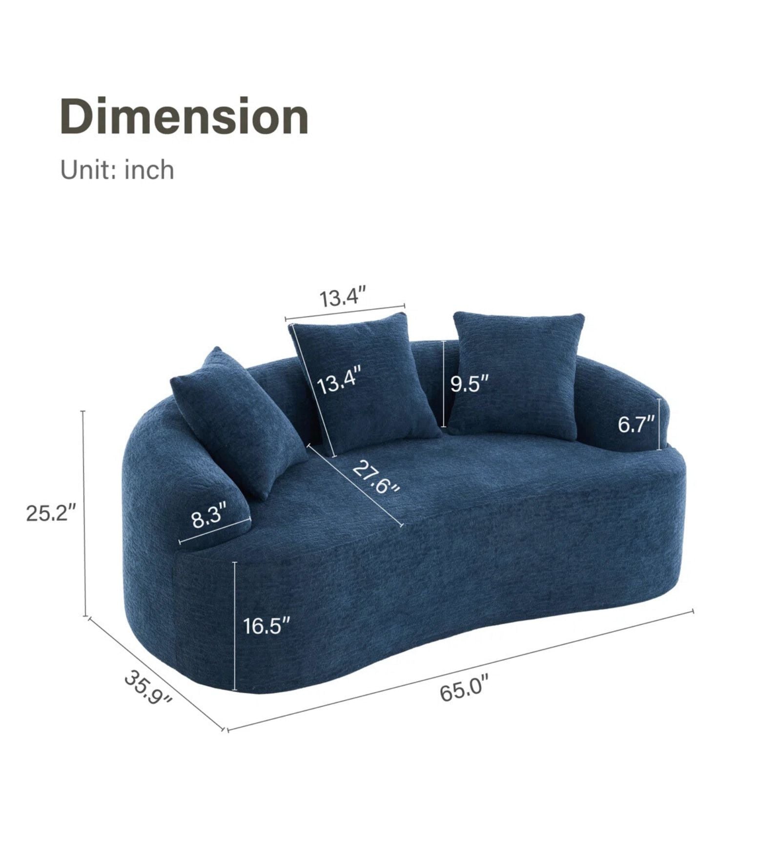 Tormel Boucle Fabric 3 Seater Curved Sofa In Classic Blue Colour