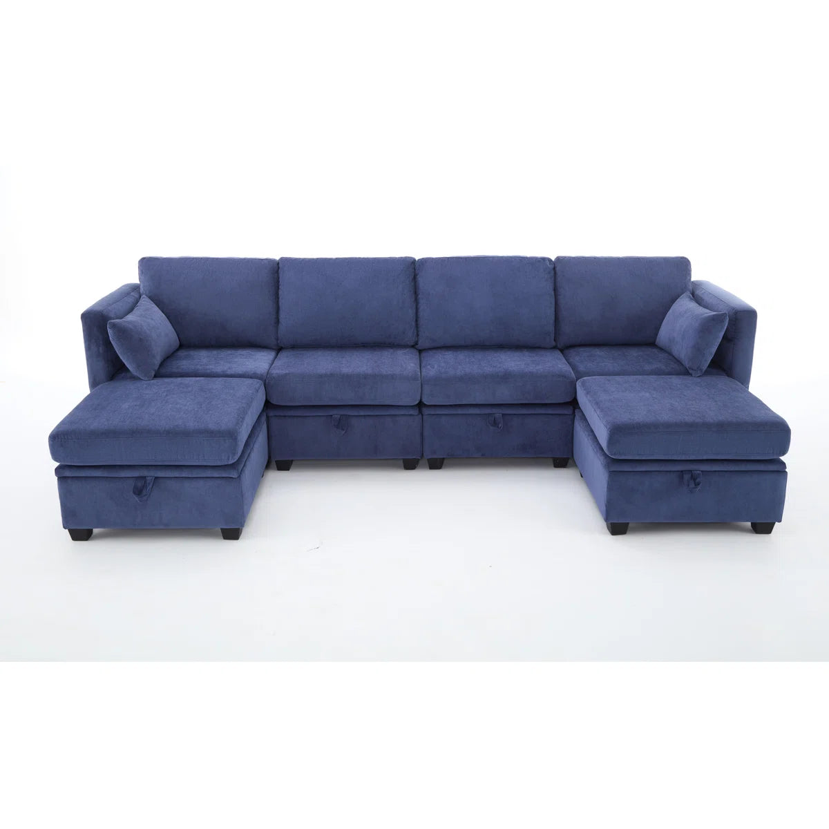 Vintel Fabric 6 Seater Modular Sectional Sofa With Reversible Ottomans In Royal Blue Colour