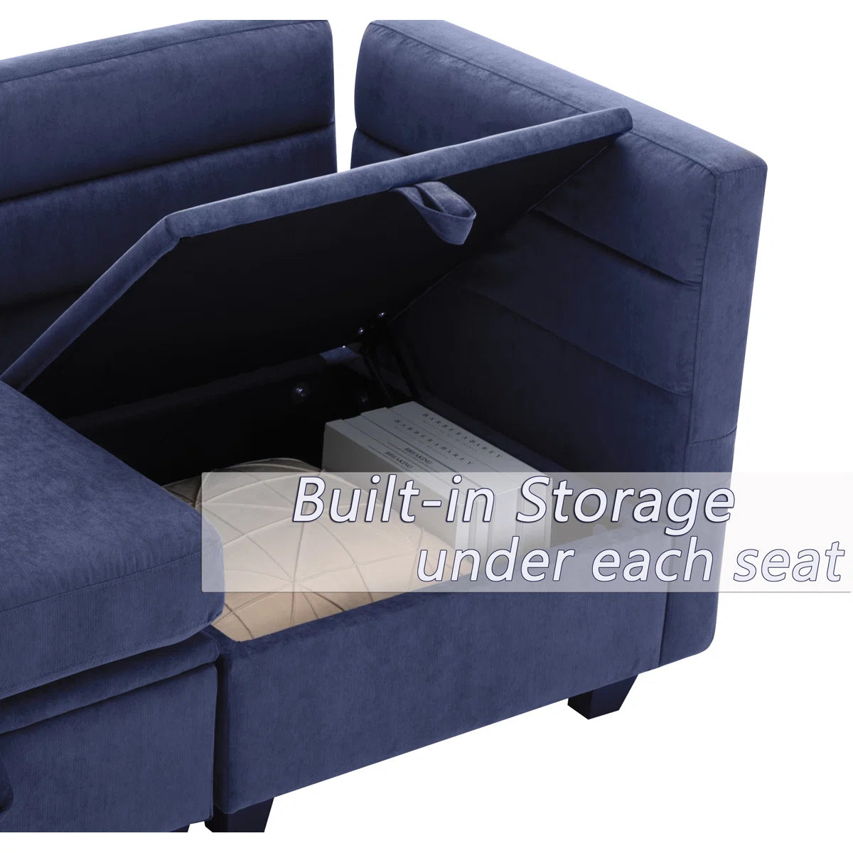 Vintel Fabric 6 Seater Modular Sectional Sofa With Reversible Ottomans In Royal Blue Colour
