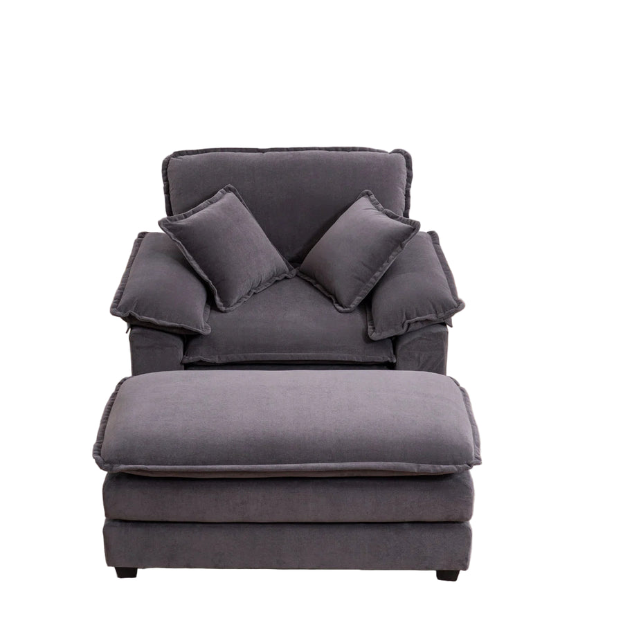 Trevia Fabric Wide Barrel Chair With Ottoman In Charcoal Grey Colour - Febonic Living