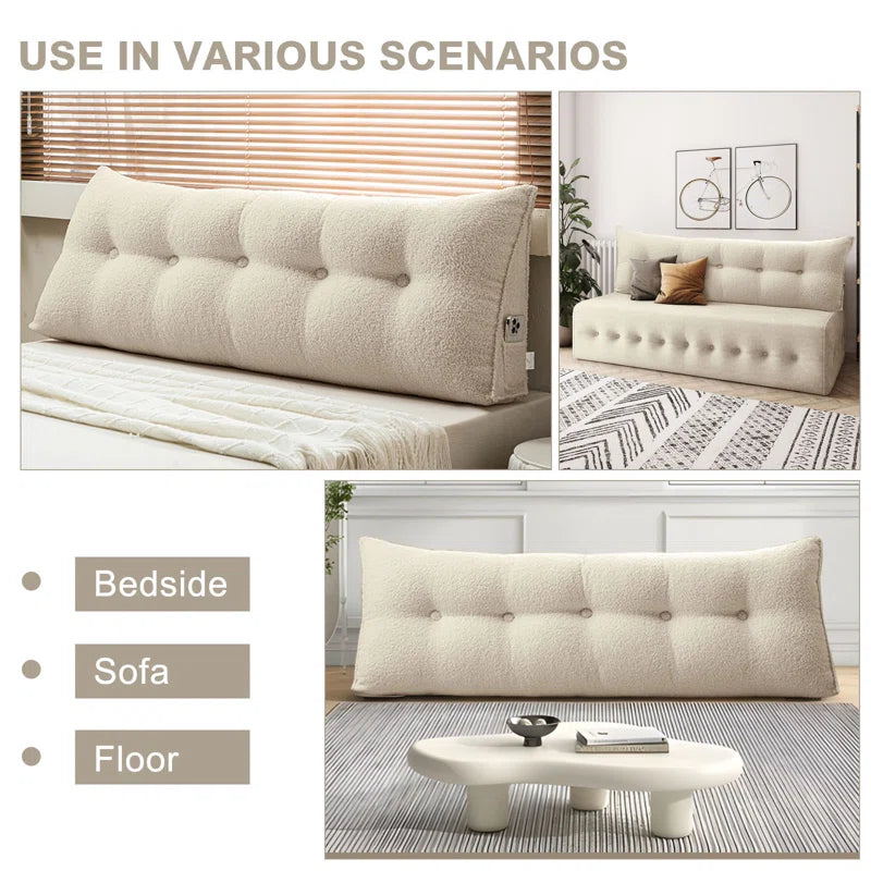 Fengu Boucle Large Headboard Wegde Pillows In Camel Beige Colour - Febonic Living