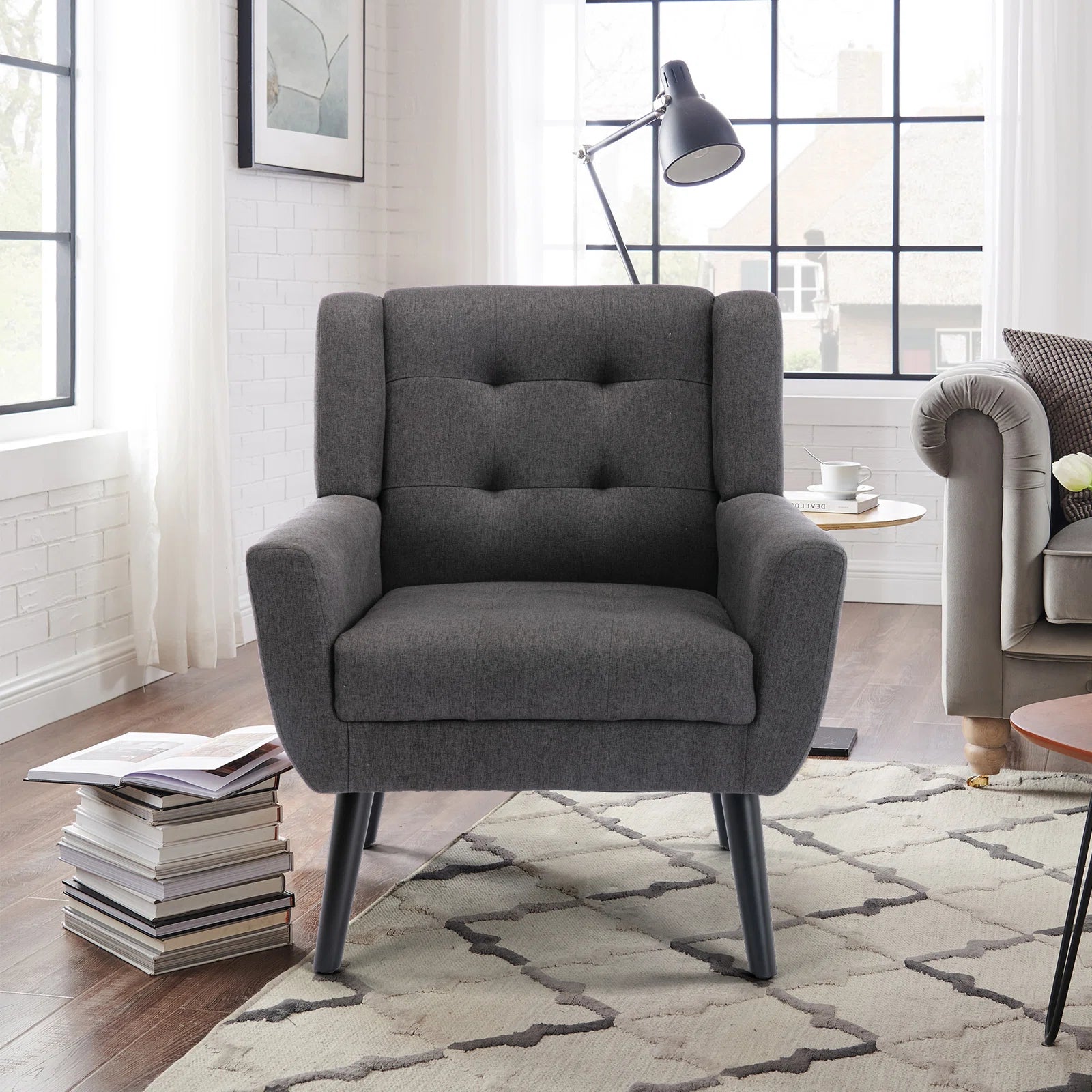 Fable Fabric Arm Chair In Charcoal Grey Colour