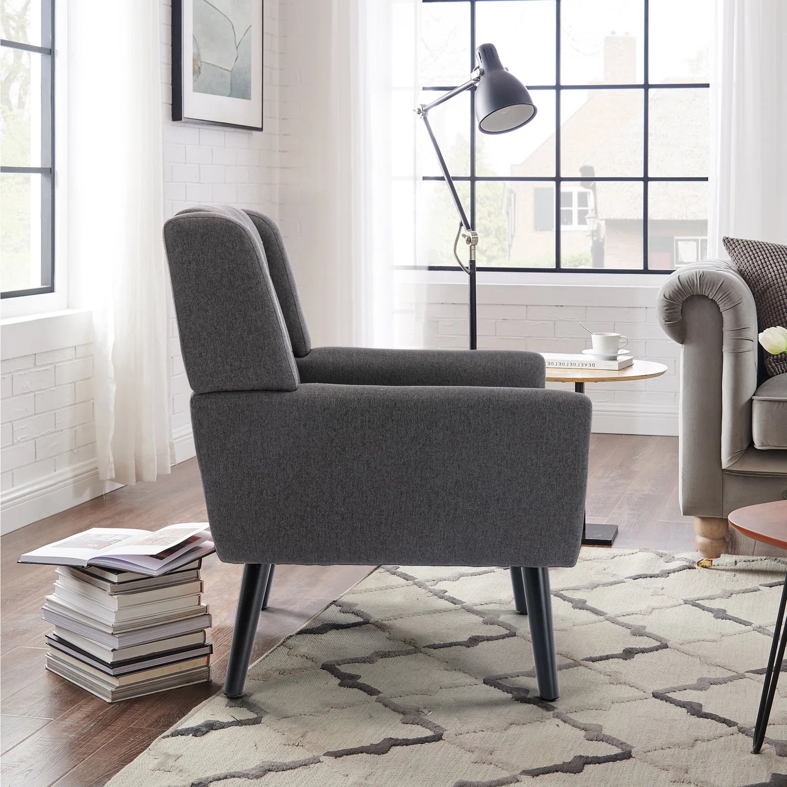 Fable Fabric Arm Chair In Charcoal Grey Colour