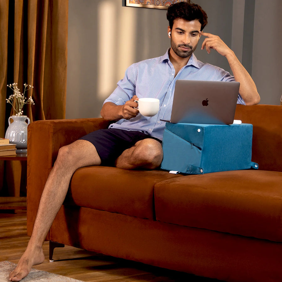 Clover Velvet Dual Type Wegde Pillows In Aqua Blue Colour - Febonic Living