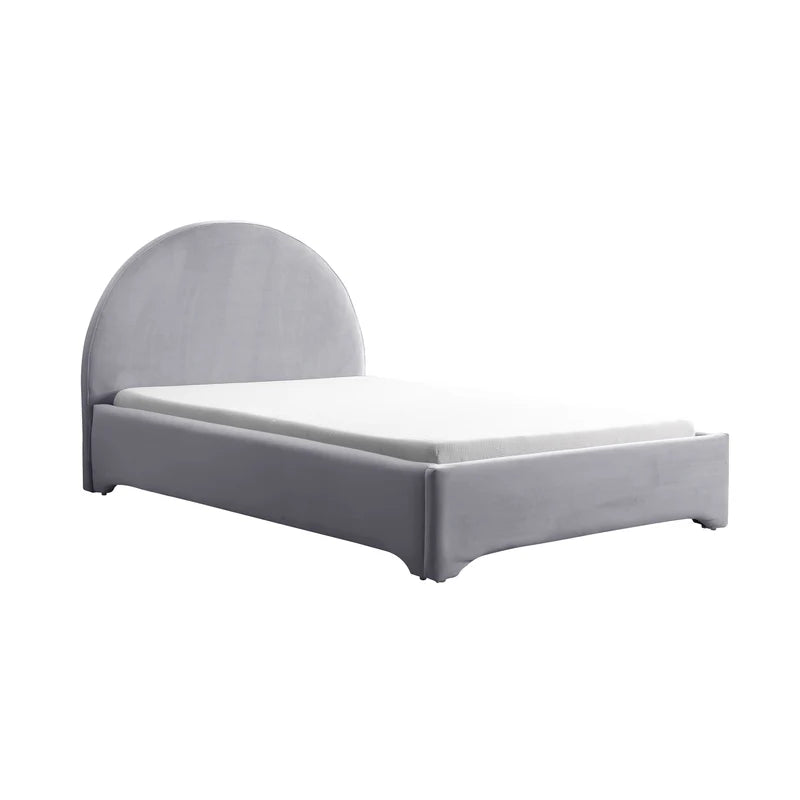 Umma Velvet Upholstered Single Size Bed In Light Grey Colour - Febonic Living