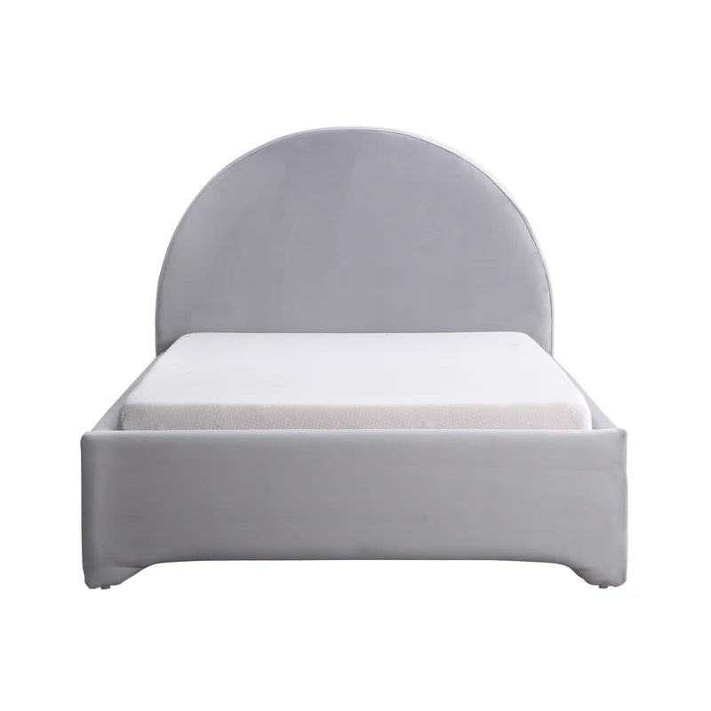Umma Velvet Upholstered Single Size Bed In Light Grey Colour - Febonic Living