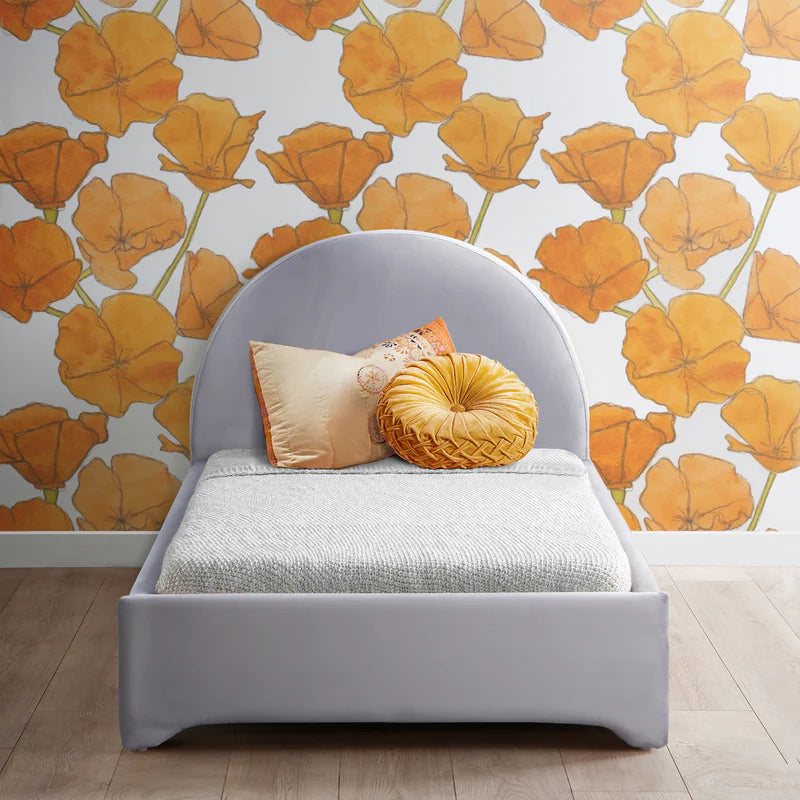 Umma Velvet Upholstered Single Size Bed In Light Grey Colour - Febonic Living