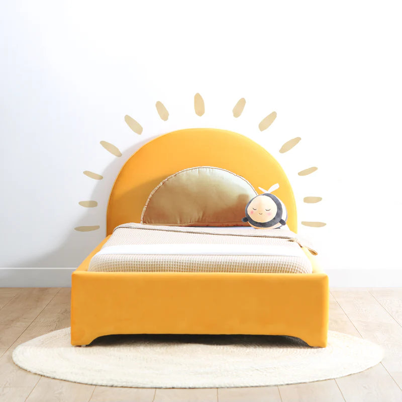 Umma  Upholstered Velvet Single Size Bed - Safforn Yellow by Febonic Living