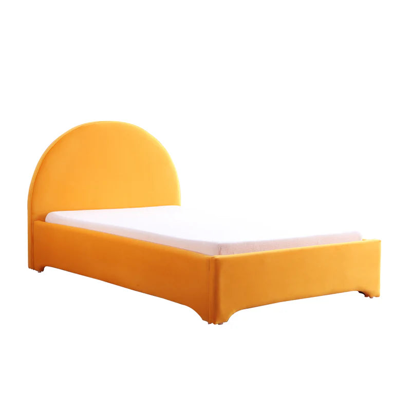 Umma Velvet Upholstered Single Size Bed In Safforn Yellow Colour - Febonic Living