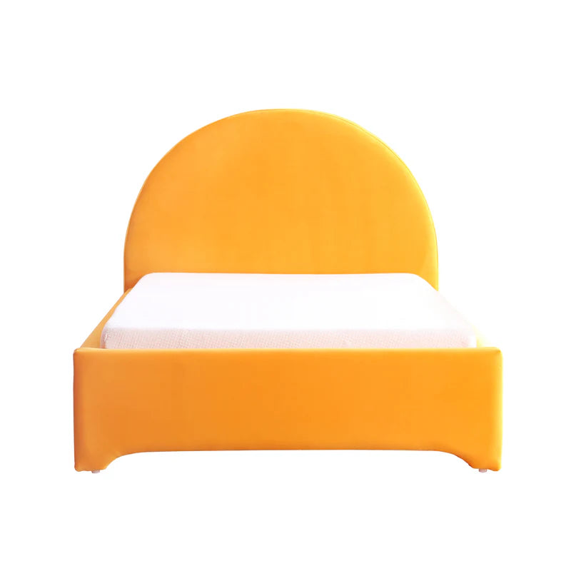 Umma Velvet Upholstered Single Size Bed In Safforn Yellow Colour - Febonic Living