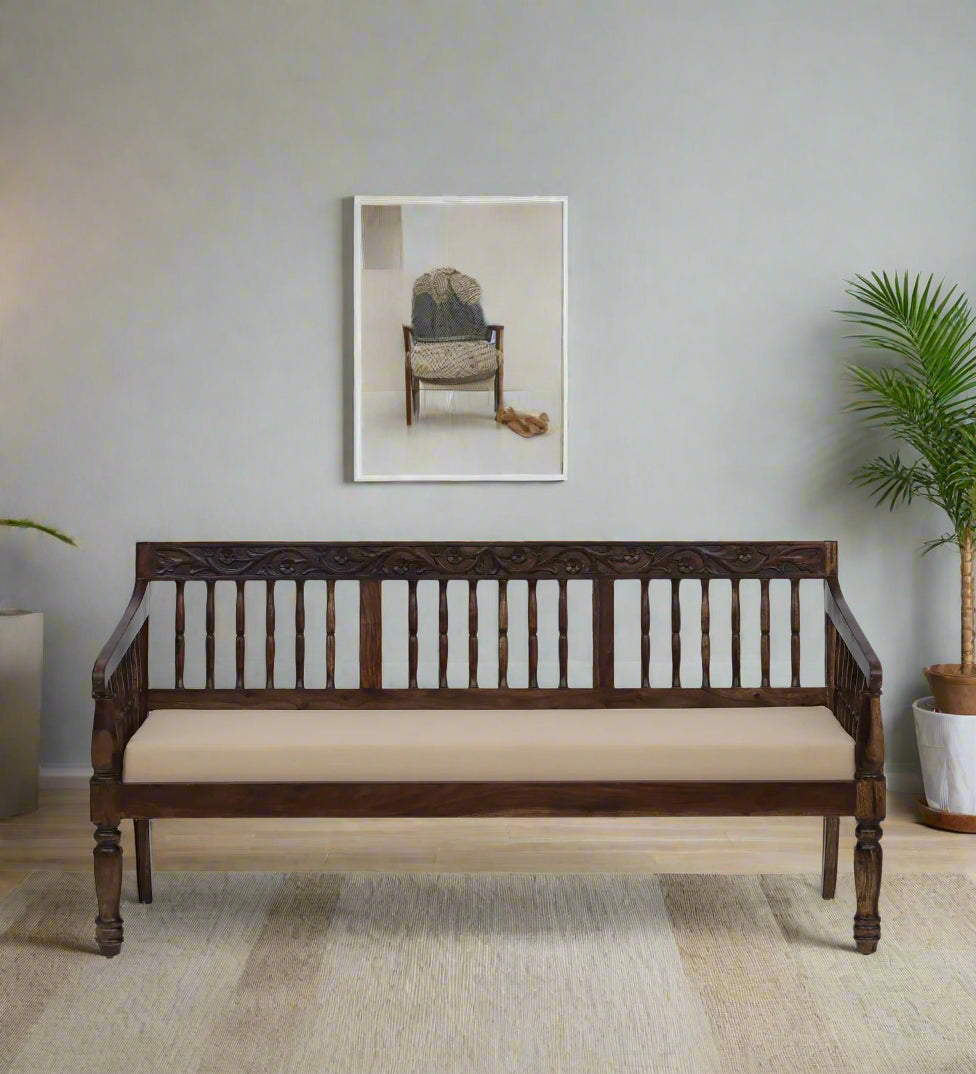 Omat Sheesham Wood 3 Seater Sofa In Provincial Teak Finish - Febonic Living