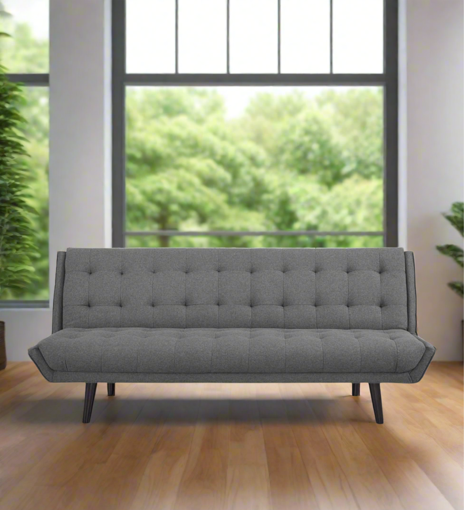 Saso Fabric Convertible Sofa Cum Bed In Charcoal Grey