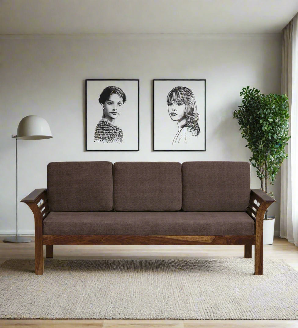 Jota Sheesham Wood 3 Seater Sofa In Brown Colour - Febonic Living