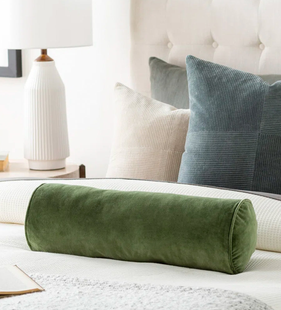 Rora Boucle (25x10 In) Bolster Pillow - Olive Green (Set of 2) by Febonic Living